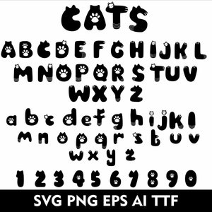 Purfect Cat Font SVG Cat Alphabet Svg Png Eps TTF Font Purfect Letters per Cricut Svg Png Eps Ai TTf Font
