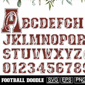 Football Doodle Font PNG SVG Football Letters Alphabet Football Doodle Sport Png Sublimation Font Sports Theme Alphabet