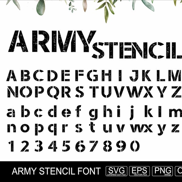 Army Stencil Font SVG Army Alphabet Svg Distressed Army Font for Cricut Svg Png Eps OTF Font V1