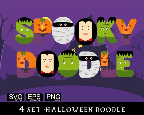 Spooky Doodle Letters Halloween Png Font Halloween Day Font Spooky Alphabet Spooky Letters Halloween Doodle 4Set Png Svg Eps
