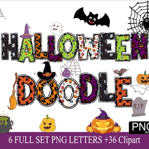 Lot d'alphabets d'Halloween polices d'écriture Halloween alphabet effrayant lettres Haloween Halloween Doodle 6set 36Clipart