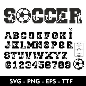 Alfabeto de fútbol Letras SVG y fuente de número de fútbol para Cricut SVG Archivo de corte Fuente deportiva Alfabeto de fútbol de fútbol SVG Eps Png Ttf Fuente