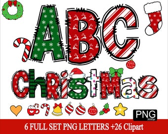 Christmas Alphabet PNG Christmas Letters Numbers Clipart Santa Alphabet PNG Christmas Font Merry Christmas Doodle Santa Font Clipart