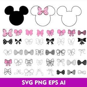 Noeud de souris SVG 40 noeud Clipart tête de souris noeud coupe fichier noeud Svg Minnie pour Cricut ou Silhouette Svg Eps Ai Png