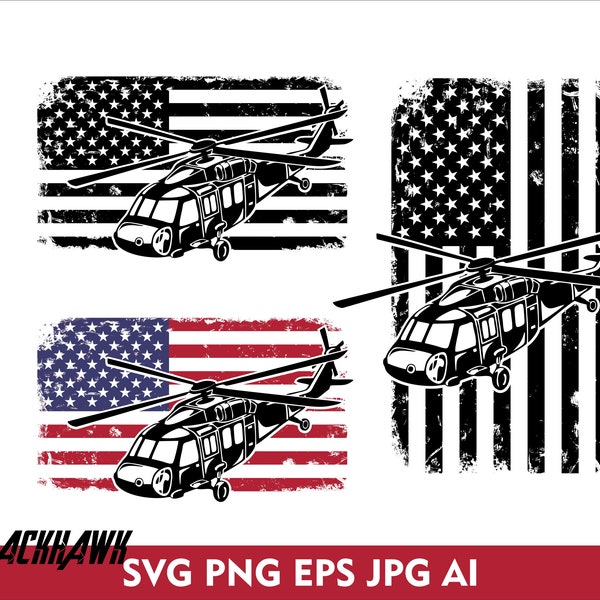 US Flag and Black Hawk SVG Flag American Fighter Helicopter USA Army 3 Style Black Hawk Helicopter Fighter Distressed Flag Svg Png Eps Jpg