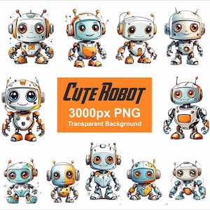 11 Happy Robot Cute Robots Png High Quality PNGs, Transparent Background Robot Png, Tshirt Design, Happy Robot Design