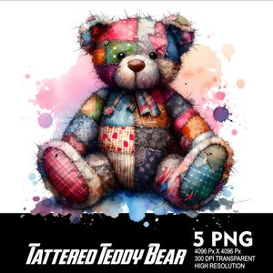 Tattered Teddy Bear 5 PNG Design High Resolution Transparent Background Design PNG Suitable for Sublimation PNG