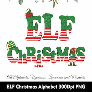 Elfo di Natale Doodle lettere Alfabeto dell'elfo di Natale Buon Natale Doodle Elfo Natale PNG Lettere Elfo Doodle dell'alfabeto Lettere di Natale