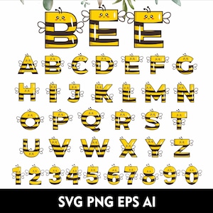 Cute Bee Doodle Alphabet Bee Alphabet Svg Cute Bee Font Svg Bee Doodle Svg Bee Letters Cute Bee Font para Cricut Svg Png Eps Ai Font
