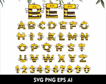 Cute Bee Doodle Alphabet Bee Alphabet Svg Cute Bee Font Svg Bee Doodle Svg Bee Letters Cute Bee Font for Cricut Svg Png Eps Ai Font