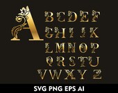 Gold Wedding Font SVG Wedding Alphabet Svg Png Eps Font Gold Alphabet Letters for Cricut Svg Png Eps Ai