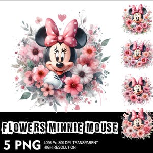 Fiori Minnie 5 PNG Design Alta Risoluzione Sfondo Trasparente Design PNG Adatto per Sublimazione PNG Mouse Png