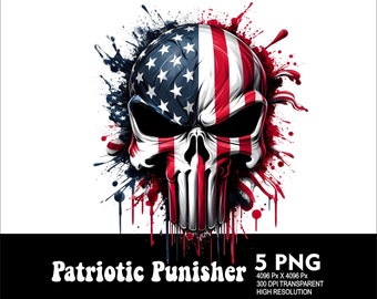 Patriotic Skull Punisher 5 PNG Design High Resolution Transparent Background Design PNG Suitable for Sublimation PNG
