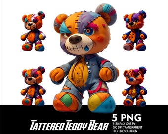 Tattered Teddy Bear 5 PNG Design High Resolution Transparent Background Design PNG Suitable for Sublimation PNG