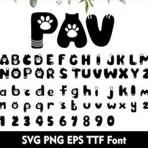 Cat Paw lettertype Paw Letters Paw alfabet Cartoon katten Paw lettertype voor Cricut SVG Png Eps Ttf-lettertype