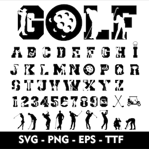 Alphabet de golf SVG lettres et chiffres police de golf pour fichier Cricut SVG coupe sport police SVG Eps Png Ttf