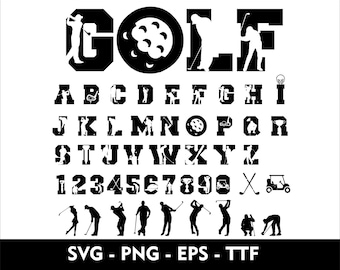 Alfabeto de golf SVG Letras y números Fuente de golf para Cricut SVG Archivo de corte Fuente deportiva SVG Eps Png Ttf Fuente