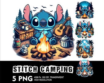 Stitch Camping 5 PNG Diseño de fondo transparente de alta resolución Diseño PNG Adecuado para sublimación PNG Stitch Png