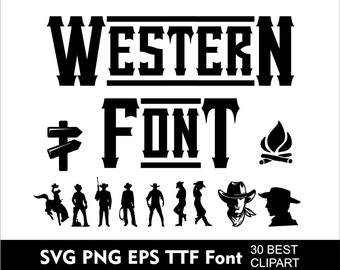 Western Cowboy Font Svg Cowboy Alphabet for Cricut Svg  Png Eps 30 Clipart Cowboy TTTF font