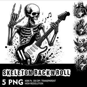 Rock N Roll Skeleton 5 PNG Design Hochauflösende transparente Hintergrund Design PNG Geeignet für Sublimation PNG Skeleton Png