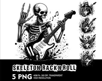 Rock N Roll Skeleton 5 PNG Design Hochauflösende transparente Hintergrund Design PNG Geeignet für Sublimation PNG Skeleton Png