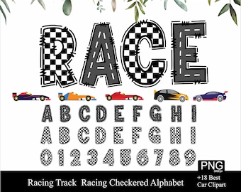 Racing Checkered Alphabet Race Track AlphabeT Road Numbers Letters Race Cars Clipart Racing Number Boys Birthday Alphabet Race Doodle Png