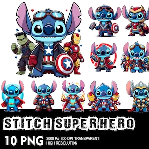 Super Hero Stitch 10 PNG Design Hochauflösender transparenter Hintergrund Design PNG Geeignet für Sublimation PNG Hero Stitch Png