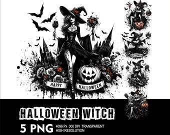 Bruja gótica de Halloween 5 PNG Diseño de fondo transparente de alta resolución PNG Adecuado para sublimación PNG Bruja de Halloween Png