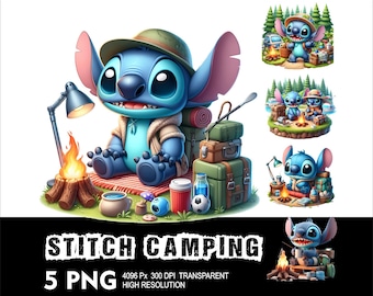 Stitch Camping 5 PNG Diseño de fondo transparente de alta resolución Diseño PNG Adecuado para sublimación PNG Stitch Png