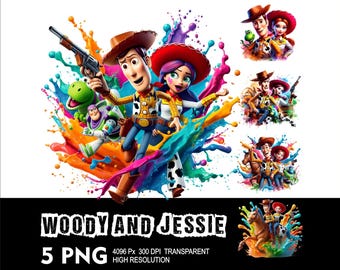 Toy Story Woody and Jessie 5 PNG Design High Resolution Transparent Background Design PNG Suitable for Sublimation PNG Woody and Jessie Png