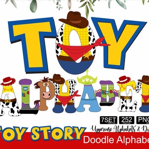 Toy Story Doodle Alphabet BUNDLE 7 Set Spielzeug Geschichte Schriftart Png Alphabet Buchstabe A-Z Geschichte Brief Schriftart Spielzeugschrift Doodle Letter Story Buchstaben Png
