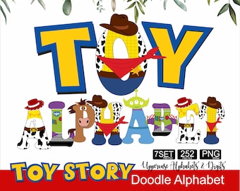 Toy Story Doodle Alphabet BUNDLE 7 Set Toys Story Font Png Alphabet Letter A-Z Story Letter Font Toy Font Doodle Letter Story Letters Png