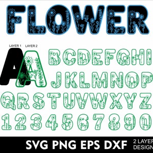 Alfabeto de flores 3D SVG, fuente de cumpleaños, flores silvestres, letras en capas para Cricut, corte SVG, PNG, EPS, AI, DXF