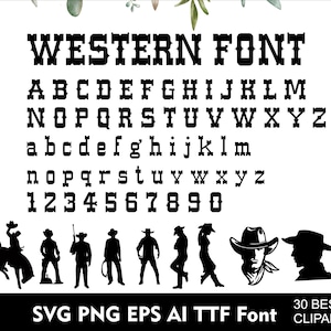 Western-lettertype Old West-lettertype Wild West-lettertype Cowboy-lettertype Rodeo-lettertype Texas-lettertype Cowboy western-alfabet Westers schrift Country-lettertype