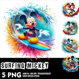 Mickey surfeando 5 PNG Diseño de fondo transparente de alta resolución PNG Adecuado para sublimación PNG Ratón Png