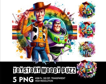Toy Story Woody y Buzz 5 PNG Diseño de fondo transparente de alta resolución Diseño PNG Adecuado para sublimación PNG Woody y Buzz Png