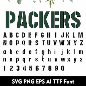 Fuente Packers Deporte Alfabeto SVG Packers Letra Svg Fútbol Béisbol Fuente Svg Png TTF fuente