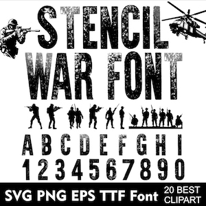 Stencil War Font SVG Army Alphabet Svg Distressed Army Font for Cricut Svg Png Eps TTF Font 20 Clipart
