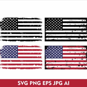 Bandera de EE.UU. angustiada SVG Bandera americana Patriótica Negro Blanco y estilo de color Bandera del ejército de EE.UU. Bandera vertical angustiada Bandera de EE.UU. Svg Png Eps Jpg