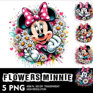 Flowers Minnie 5 PNG Design High Resolution Transparent Background Design PNG Suitable for Sublimation PNG Mouse Png