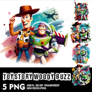 Toy Story Woody et Buzz 5 PNG Design haute résolution arrière-plan transparent PNG Convient pour la sublimation PNG Woddy and Buzz Png