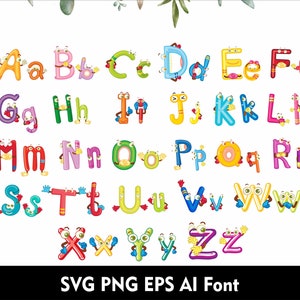 Cute Kids Cartoon Alphabet Kids Funny font Cartoon Letter Svg Cute Characters Kids Font Svg Cartoon Font Svg Png Eps Ai