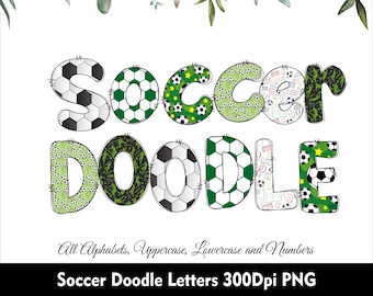Soccer Doodle Letters Soccer Alphabet BUNDLE 6 Set Doodle Font Sport Letters Football Alphabet PNG Sublimation Letters