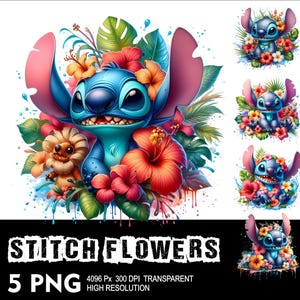 Hawaii Flowers Stitch 5 PNG Design High Resolution Transparent Background Design PNG Suitable for Sublimation PNG Hawaii Stitch Png