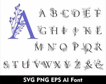 Wedding Flower Font SVG Wedding Alphabet Svg Png Eps Font Flower Letters for Cricut Svg Png Eps Ai