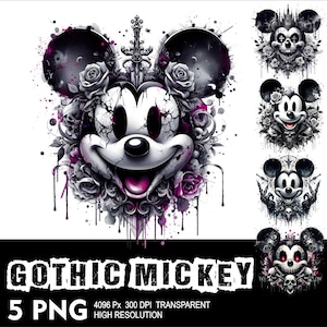 Design gothique Mickey 5 PNG Design haute résolution sur fond transparent PNG adapté à la sublimation PNG Gothic Mouse