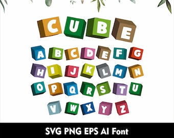 Cube  Blocks Alphabet SVG Bricks Font Blocks Cut Files Blocks Letter A-Z 0-9 Svg Vector Cube Blocks for Cricut Svg Eps Png TTF font