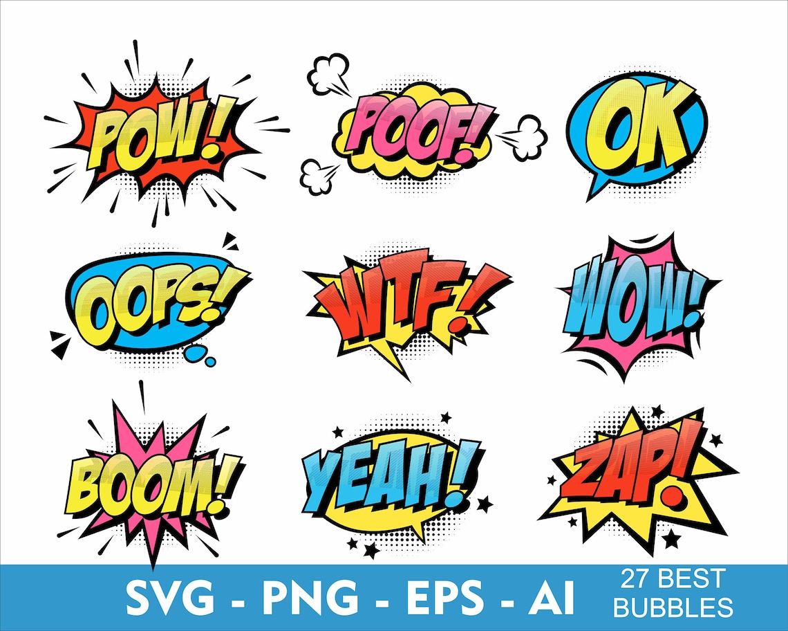 Comic Font SVG Comic Bubbles Clipart Kids Font - Comic Svg Png Eps Ai ...