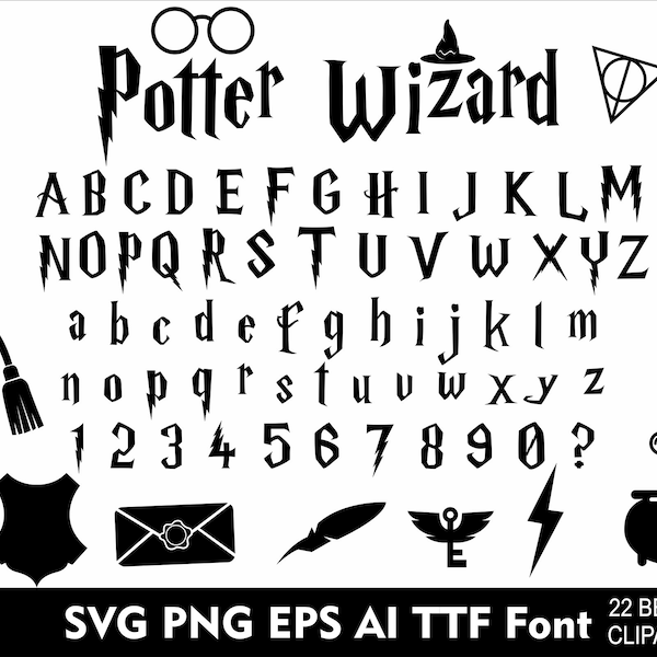 Potter Schriftart SVG Halloween Schriftart Zauberer Potter SVG Png Eps TTF Schriftart Zauberer Schriftart für Cricut SVG Magic 22 Clipart