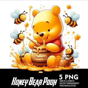 Honey Bear 5 PNG Design High Resolution Transparent Background Design PNG Suitable for Sublimation PNG Cool Bear